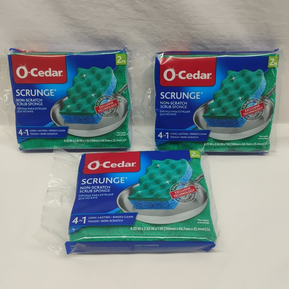 3x O-Cedar Scrunge Non-Scratch Scrub Sponge Green/Blue (2/Pack) New‎
